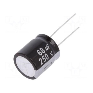 Capacitor: electrolytic | THT | 68uF | 250VDC | Ø18x20mm | Pitch: 7.5mm