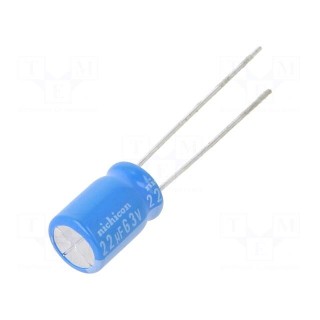 Capacitor: electrolytic | THT | 22uF | 63VDC | Ø8x11.5mm | Pitch: 3.5mm