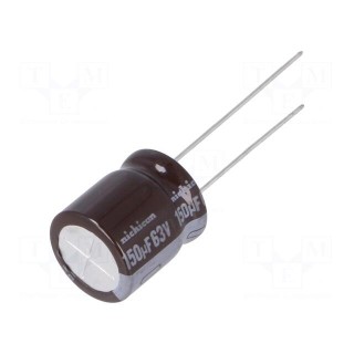 Capacitor: electrolytic | low impedance | THT | 150uF | 63VDC | ±20%