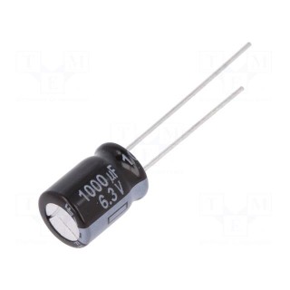 Capacitor: electrolytic | low impedance | THT | 1000uF | 6.3VDC | ±20%