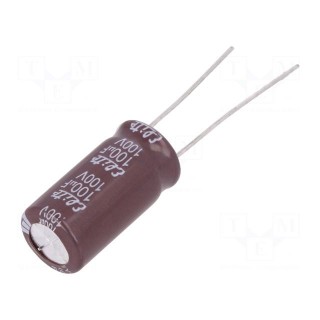 Kondensators: elektrolītiskais | zema pretestība | THT | 100uF | 100VDC | ±20% EEUFC2A101L