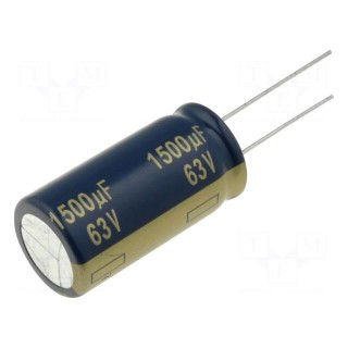 Capacitor: electrolytic | low ESR | THT | 1500uF | 63VDC | Ø18x35.5mm