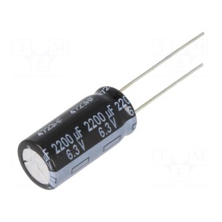 Capacitor: electrolytic | low impedance | THT | 2200uF | 6.3VDC | ±20%