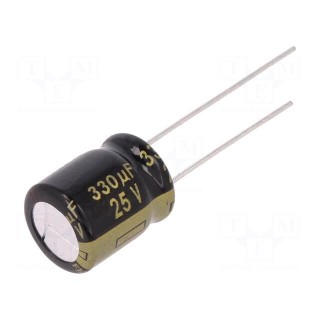 Capacitor: electrolytic | low ESR | THT | 330uF | 25VDC | Ø10x12.5mm