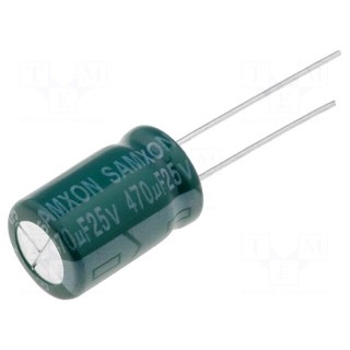 Capacitor: electrolytic | low impedance | THT | 470uF | 25VDC | ±20%