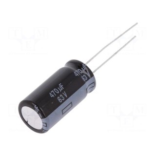 Capacitor: electrolytic | low impedance | THT | 470uF | 63VDC | ±20%