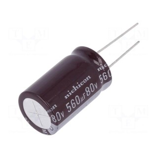 Capacitor: electrolytic | low ESR | THT | 560uF | 80VDC | Ø18x30.5mm