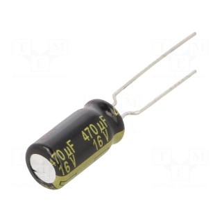 Capacitor: electrolytic | THT | 470uF | 16VDC | Ø8x15mm | Pitch: 5mm