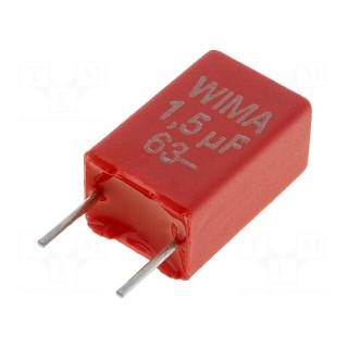 Capacitor: polyester | 1.5uF | 40VAC | 63VDC | 5mm | ±10% | 4.5x9.5x7.2mm
