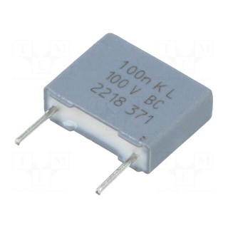 Capacitor: polyester | 100nF | 63VAC | 100VDC | 7.62mm | ±10% | 3x8x10mm