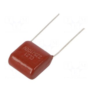 Capacitor: polyester | 2.2uF | 100VDC | 15mm | ±10% | 17x9.7x16.2mm