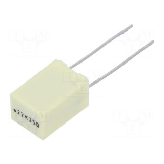 Capacitor: polyester | 220nF | 140VAC | 250VDC | 5mm | ±10% | 7.2x6x11mm