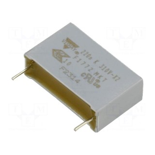 Capacitor: polyester | 220nF | 310VAC | 630VDC | 22.5mm | ±10% | THT