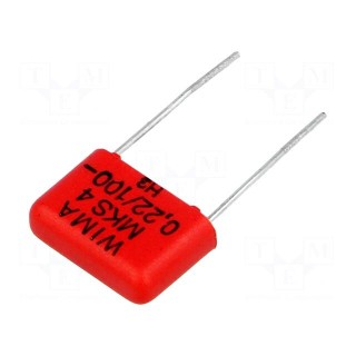 Capacitor: polyester | 220nF | 63VAC | 100VDC | Pitch: 10mm | ±5%