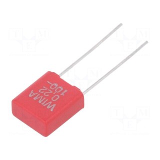 Capacitor: polyester | 220nF | 63VAC | 100VDC | 5mm | ±5% | 3.5x8.5x7.2mm