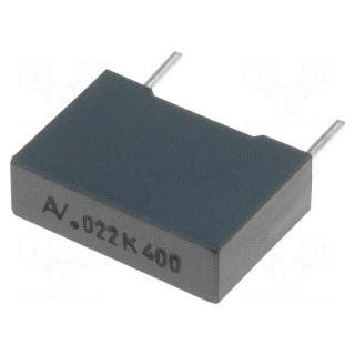Capacitor: polyester | 22nF | 200VAC | 400VDC | Pitch: 10mm | ±10%