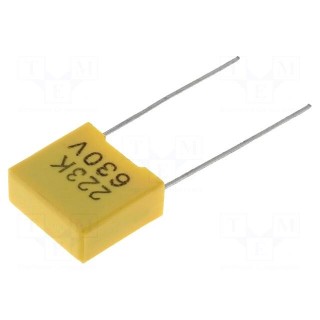 Capacitor: polyester | 22nF | 630VDC | 10mm | ±10% | 13x6x12mm | THT
