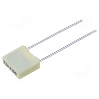 Capacitor: polyester | 33nF | 63VAC | 100VDC | 5mm | ±5% | 7.2x2.5x6.5mm