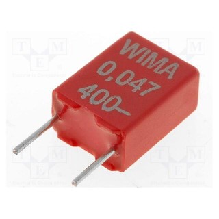 Capacitor: polyester | 47nF | 200VAC | 400VDC | Pitch: 5mm | ±10%