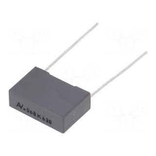 Capacitor: polyester | 68nF | 220VAC | 630VDC | 15mm | ±10% | 18x6x12mm
