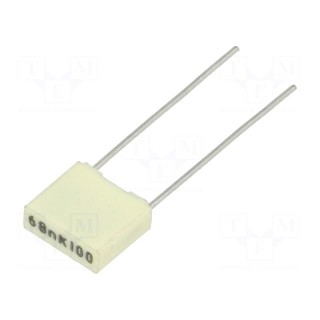 Capacitor: polyester | 68nF | 63VAC | 100VDC | 5mm | ±10% | 7.2x2.5x6.5mm