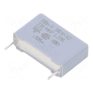 Capacitor: polypropylene | 100nF | THT | ±10% | 15mm | 630VDC | 310VAC