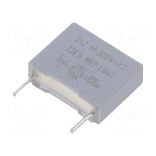 Capacitor: polypropylene | Y2 | 2.2nF | 4x10x12.5mm | THT | ±20% | 10mm