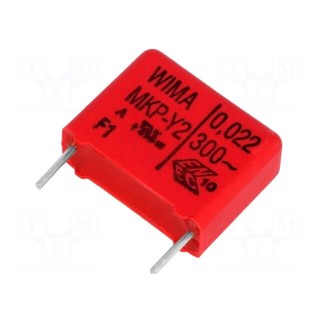Capacitor: polypropylene | Y2 | 22nF | 6x12.5x18mm | THT | ±10% | 15mm
