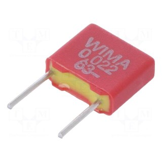 Capacitor: polyester | 22nF | 40VAC | 63VDC | 5mm | ±10% | 7.2x2.5x6.5mm