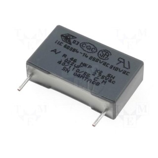 Capacitor: polypropylene | Capacitor: X2 | R46 | 22nF | 18x5x11mm | THT