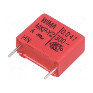Capacitor: polypropylene | Y2 | 47nF | 8x15x18mm | THT | ±10% | 15mm