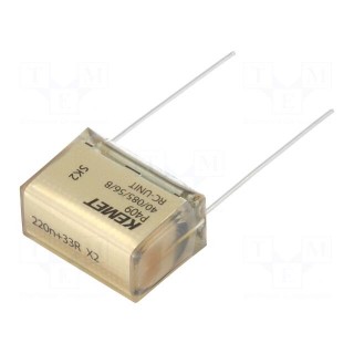 Capacitor: paper | X2 | 220nF | 275VAC | 20.3mm | ±20% | THT | Series: P409