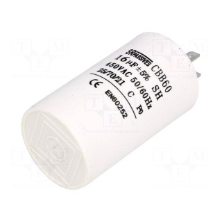 Capacitor: motors, run | 16uF | 450V | Ø40x70mm | -25÷70°C | ±5% | 3000h