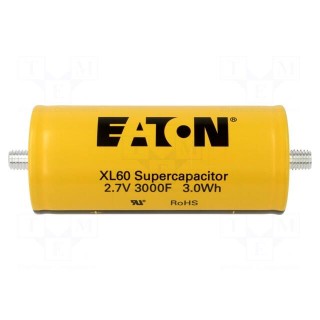 Supercapacitor | screw type | 3kF | 2.7VDC | 0÷20% | Ø60.7x138mm | 230mΩ