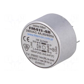 Filter: anti-interference | 250VAC | Cx: 100nF | Cy: 2.2nF | 0.5mH | THT