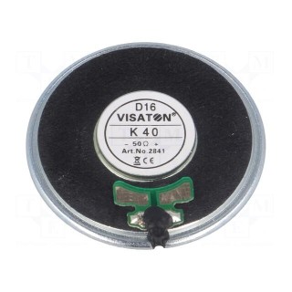 Loudspeaker | miniature,general purpose | 1W | 50Ω | Ø40x4.5mm | IP65