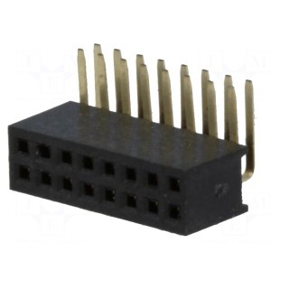 Socket | pin strips | female | PIN: 16 | angled 90° | 1.27mm | THT | 2x8