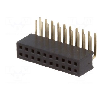 Socket | pin strips | female | PIN: 20 | angled 90° | 1.27mm | THT | 2x10