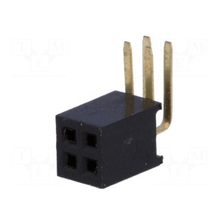 Socket | pin strips | female | PIN: 4 | angled 90° | 1.27mm | THT | 2x2