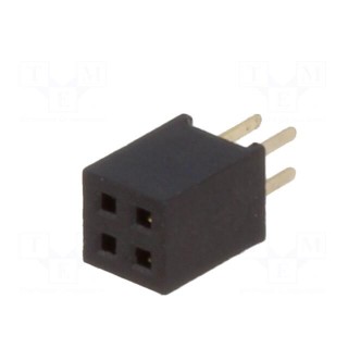 Socket | pin strips | female | PIN: 4 | straight | 1.27mm | THT | 2x2 | 1A