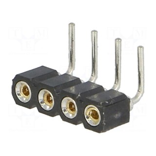 Socket | pin strips | female | PIN: 4 | turned contacts | angled 90°