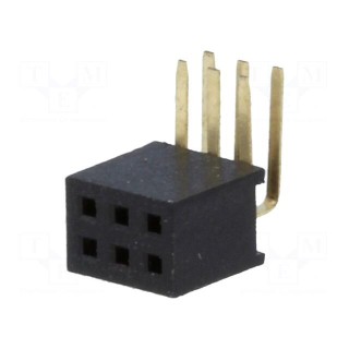 Socket | pin strips | female | PIN: 6 | angled 90° | 1.27mm | THT | 2x3