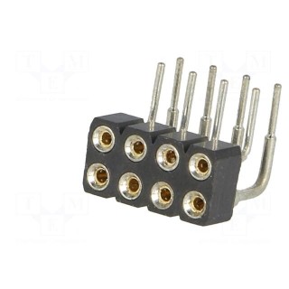 Socket | pin strips | female | PIN: 8 | turned contacts | angled 90°