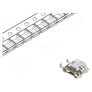 Socket | USB B micro | PIN: 5 | SMT,THT | on PCBs | horizontal | USB 2.0