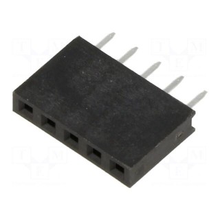 Socket | pin strips | female | 2.54mm | PIN: 5 | THT | on PCBs | Layout: 1x5
