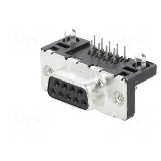 D-Sub | PIN: 9 | socket | female | on PCBs,PCB snap | angled 90° | THT
