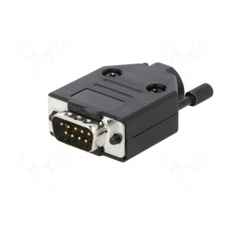 D-Sub | PIN: 9 | plug | male | angled 45° | soldering | for cable | black