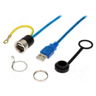 Cable | USB 2.0,with earthing,with cap | USB A socket,USB A plug