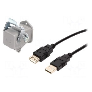 Adapter cable | USB 2.0,with cap | USB A socket,USB A plug | 3m