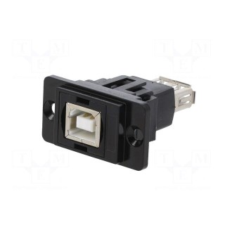 Coupler | USB A socket,USB B socket | DUALSLIM | USB 2.0 | metal